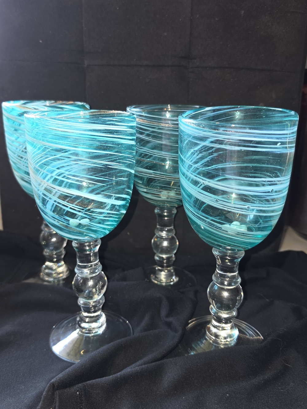 VTG Pier 1 Blue White Swirl Aventurine Water Goblets Set of 4